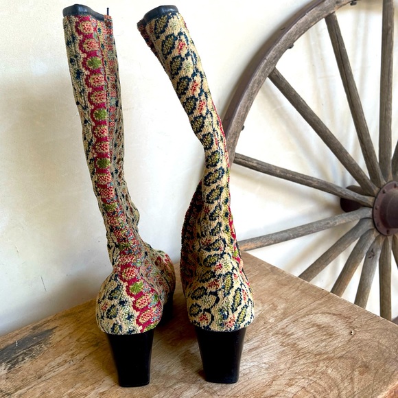 CALLEEN CORDERO Colorful Blanket Ikat Copper Studded Wood Clog Heel Boots 7 USA! - Picture 7 of 12